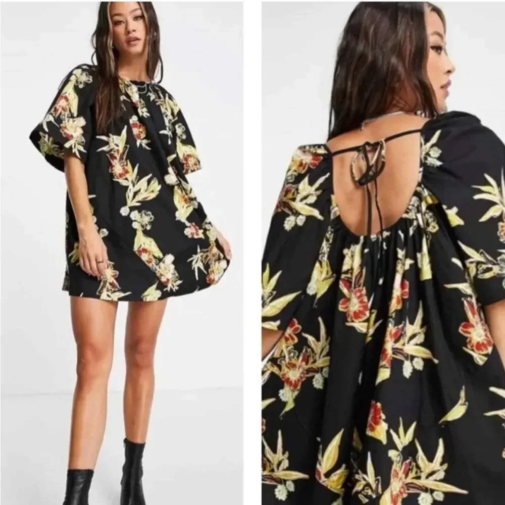 Free People Jodie Floral Tunic Mini Dress Babydoll Night Combo size Small